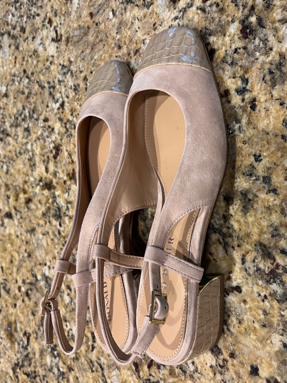 Donald J. Pliner Suede Slingback Flats with Croc-Toe Cap - Picture 4 of 10